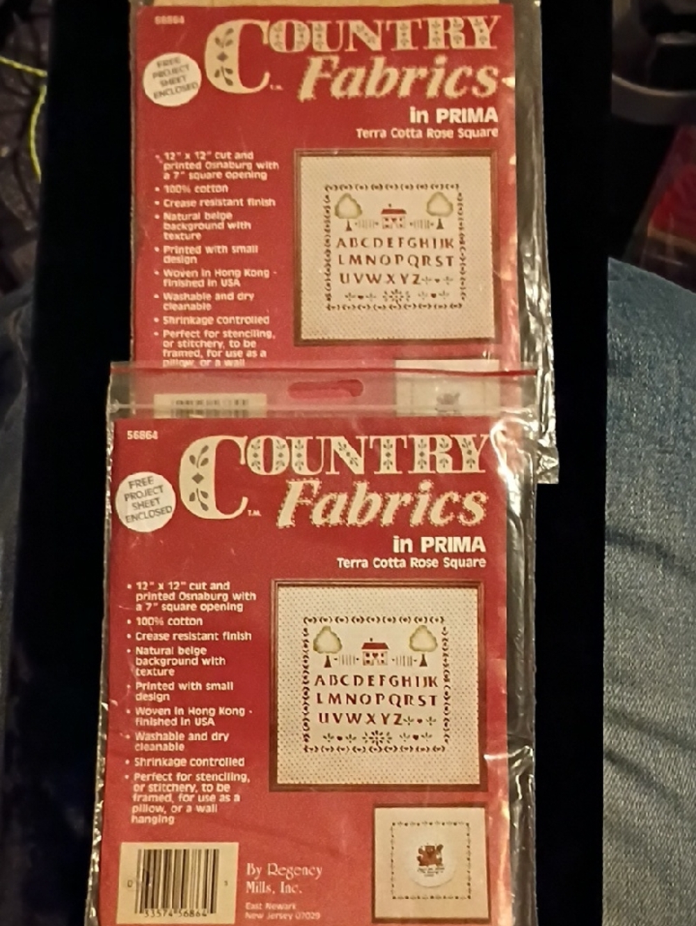 Set of 2 Terra Cotta Rose Square Cross-Stitch Fabric